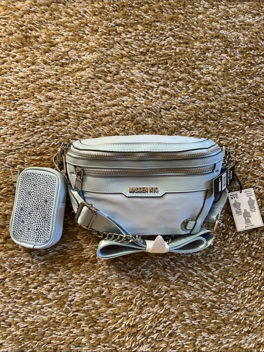Light Blue Crossbody Belt Bag with Detachable Pouch